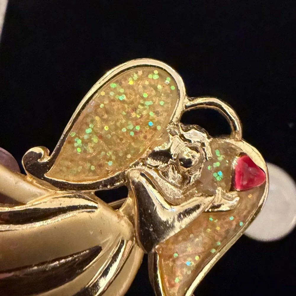 Vintage Gold Angel Wing Pendant Brooch with Opal-Like Inlay AAI